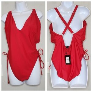 NWT City Chic CCX Red Lace Up Sides One Piece Swimsuit‎ Women's Plus Size 20 2X